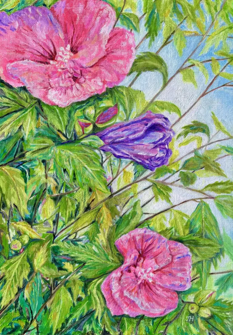 Rose of Sharon painting with oil by Joan Hudson